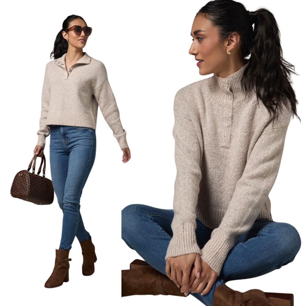 Mi Ami Francesca's Marled Knit Hannah Quarter Snap Button Sweater Size XL Preppy